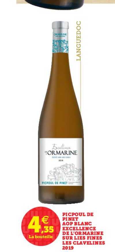 picpoul de pinet aop blanc excellence de l'ormarine sur lies fines les clavelines 2019