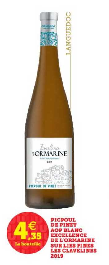 Picpoul De Pinet Aop Blanc Excellene De L'ormarine Sur Lies Fines Les Clavelines 2019