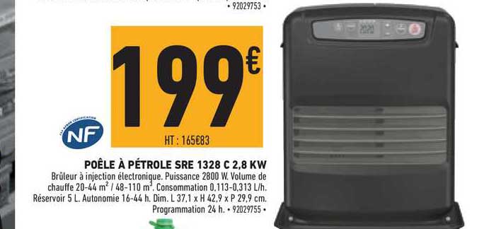 poêle à pétrole sre 1328 c 2.8 kw