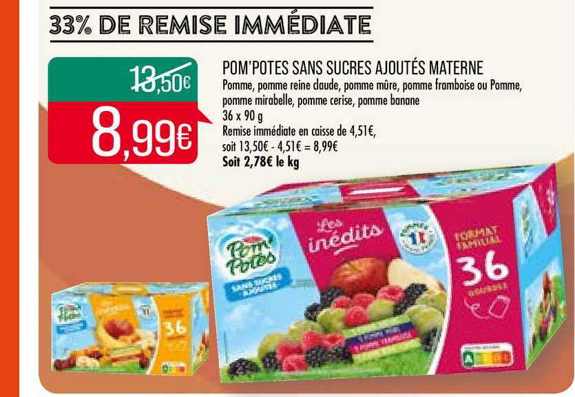 Pom'potes Sans Sucres Ajoutés Materne 33% De Remise Immédiate