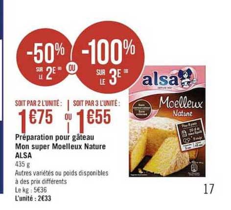 préparation pour gâteau mon super moelleux nature alsa -50% sur le 2è ou -100% sur le 3è