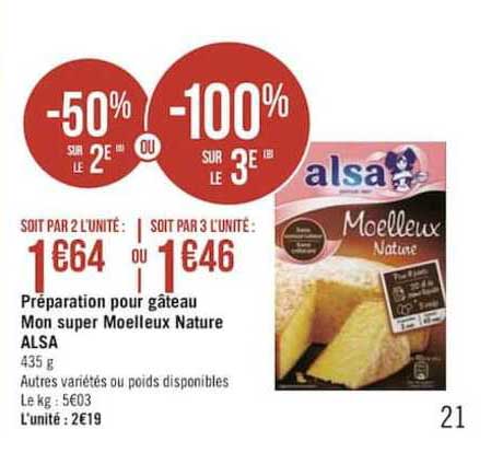 préparation pour gâteau mon super moelleux nature alsa -50% sur le 2e ou -100 sur le 3e