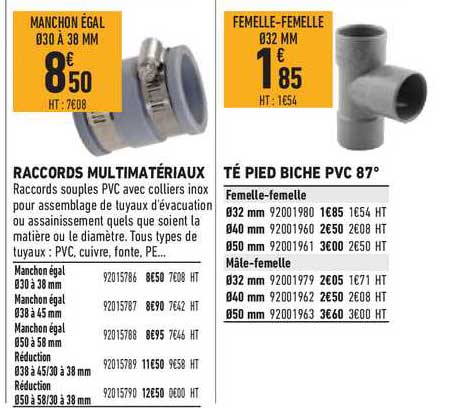 Raccords Multimatériaux Té Pied Biche Pvc 87°
