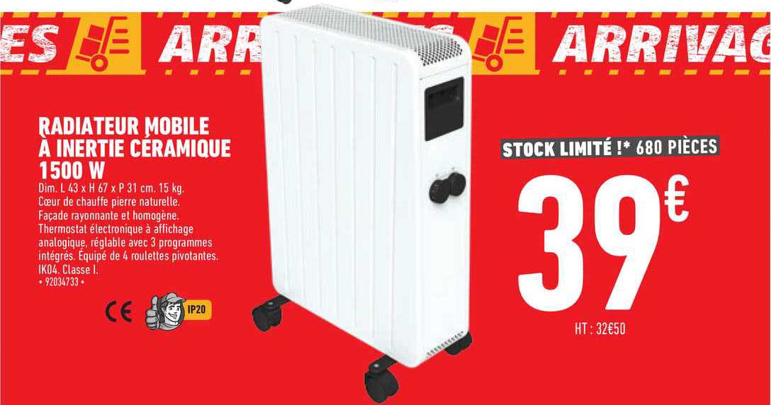 Radiateur Mobile à Inertie Céramique 1500 W