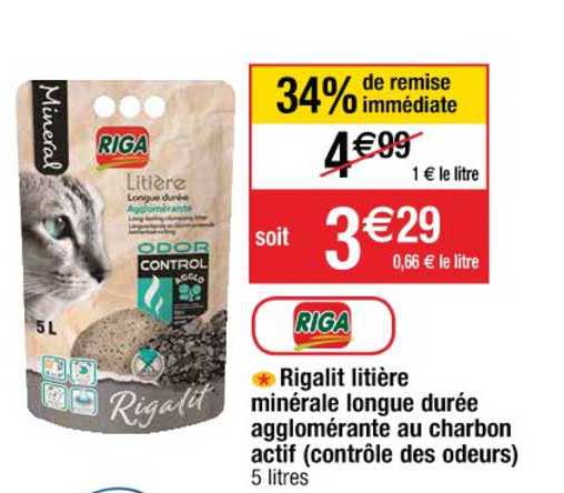 rigalit litière minérale longue durée agglomérante au charbon actif (contrôle des odeurs) 34% de remise immédiate