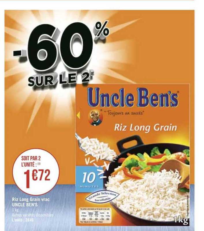 riz long grain vrac uncle ben's -60% sur le 2e