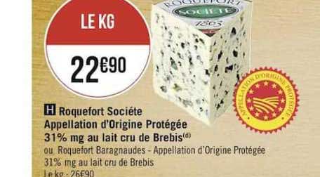 roquefort société appellation d'origine protégée 31% mg au lait cru de brebis
