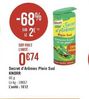 secret d'arômes plein sud knorr -68% sur le 2e