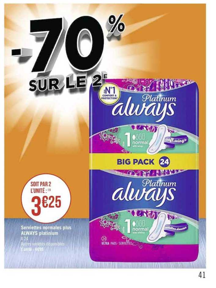 serviettes normales plus always platinium