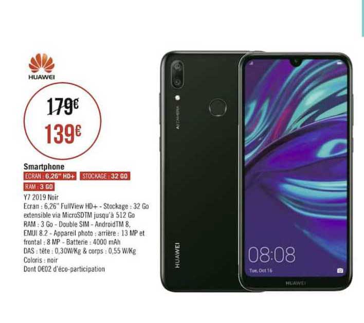 smartphone y7 2019 noir huawei