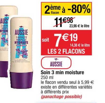 soin 3 min moisture aussie 2ème flacon à -80%