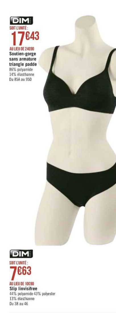 soutien gorge sans armatures triangle padde dim slip linvisifree dim