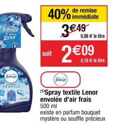 spray textile lenor envolée d'air frais febreze 40% de remise immédiate