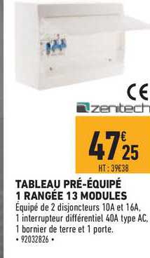 tableau pré équipé 1 rangée 13 modules zenitech