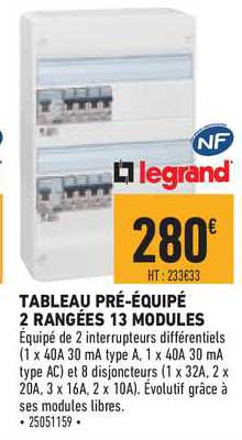 tableau pré équipé 2 rangées 13 modules