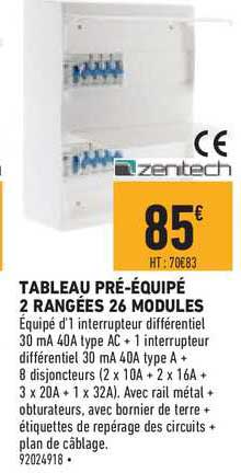 tableau pré équipé 2 rangées 26 modules