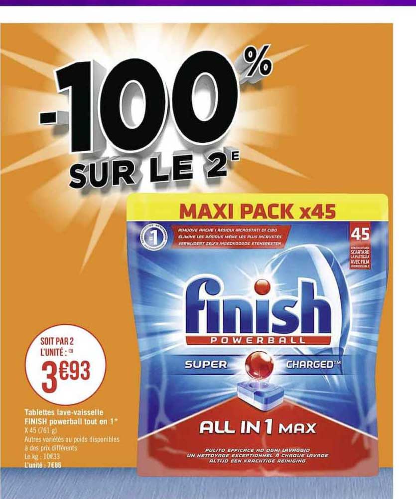 tablettes lave vaisselle finish powerball tout en 1 -100% sur le 2è