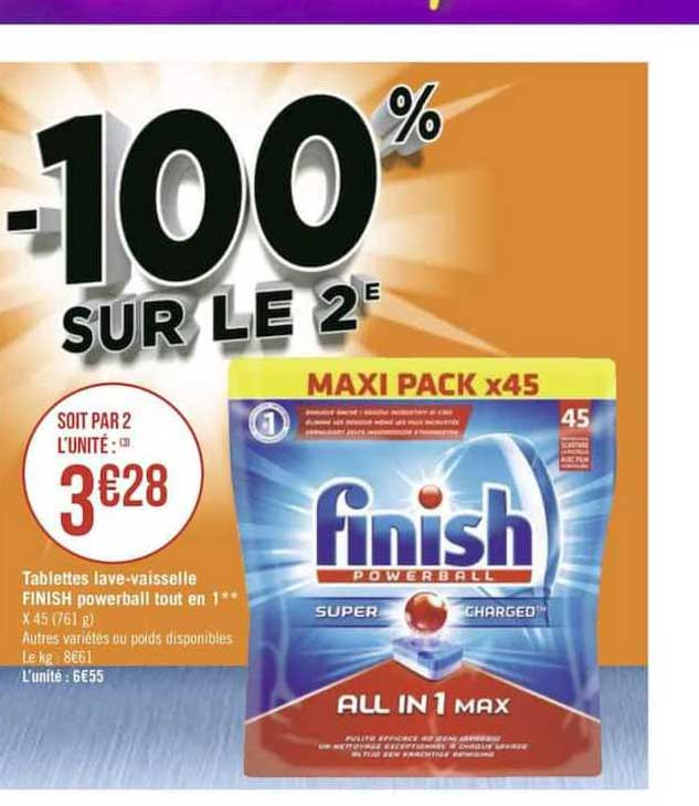 tablettes lave vaisselle finish powerball tout en 1 -100 sur le 2e