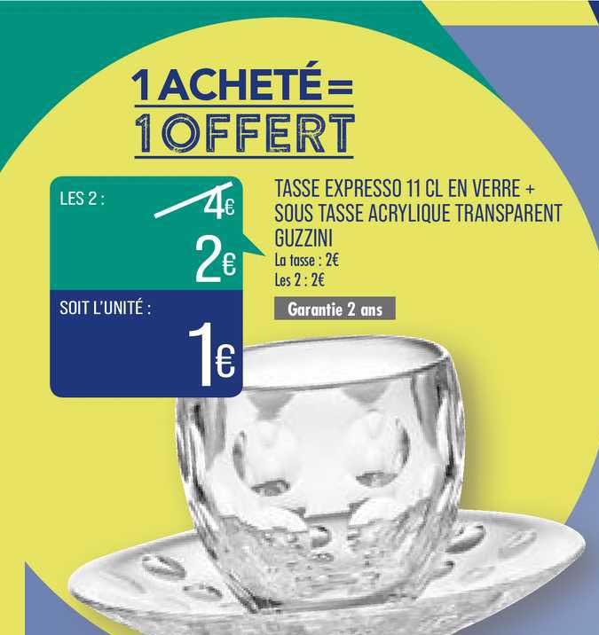 tasse expresso 11 cl en verre + sous tasse acrylique transparent guzzini 1 acheté = 1 offert