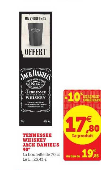 tennessee whiskey jack daniel's 40° -10% de remise immédiate
