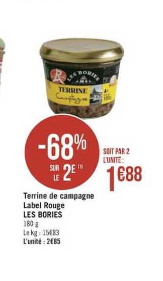 terrine de campagne label rouge les bories -68% sur le 2e