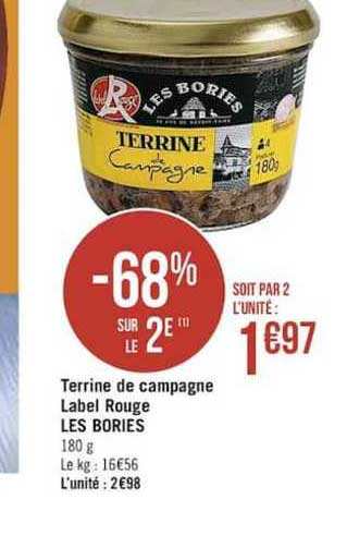 terrine de campagne label rouge les bories -68% sur le 2è