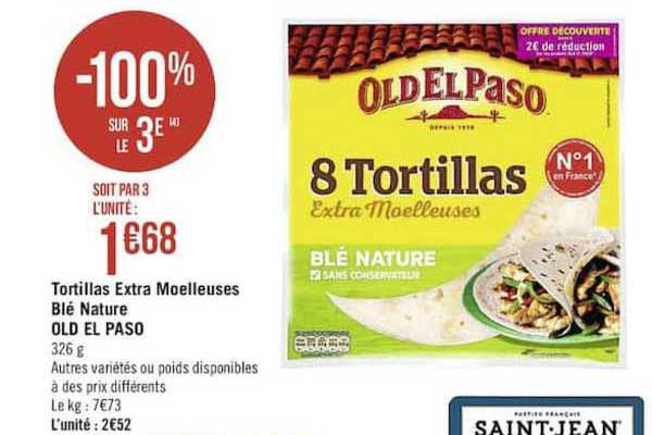 tortillas extra moelleuses blé nature old el passo -100% sur le 3è
