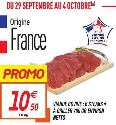 viande bovine 6 steaks à griller 780 gr environ netto