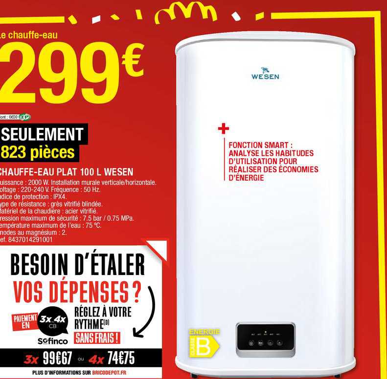 chauffe-eau plat 100 l wesen