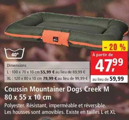 coussin mountainer dogs creek m 80 x 55 x 10 cm