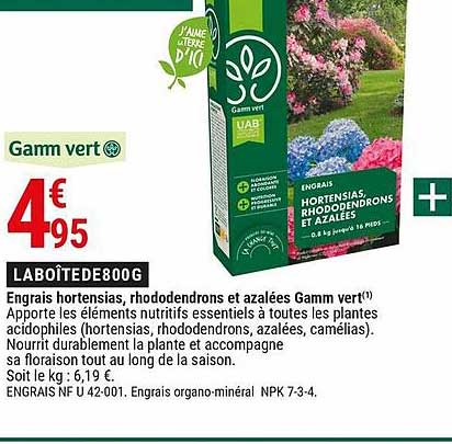 engrais hortensias, rhododendrons et azalées gamm vert