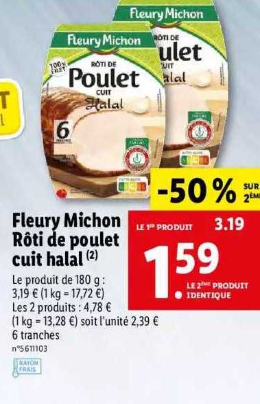 fleury michon rôti de poulet cuit halal