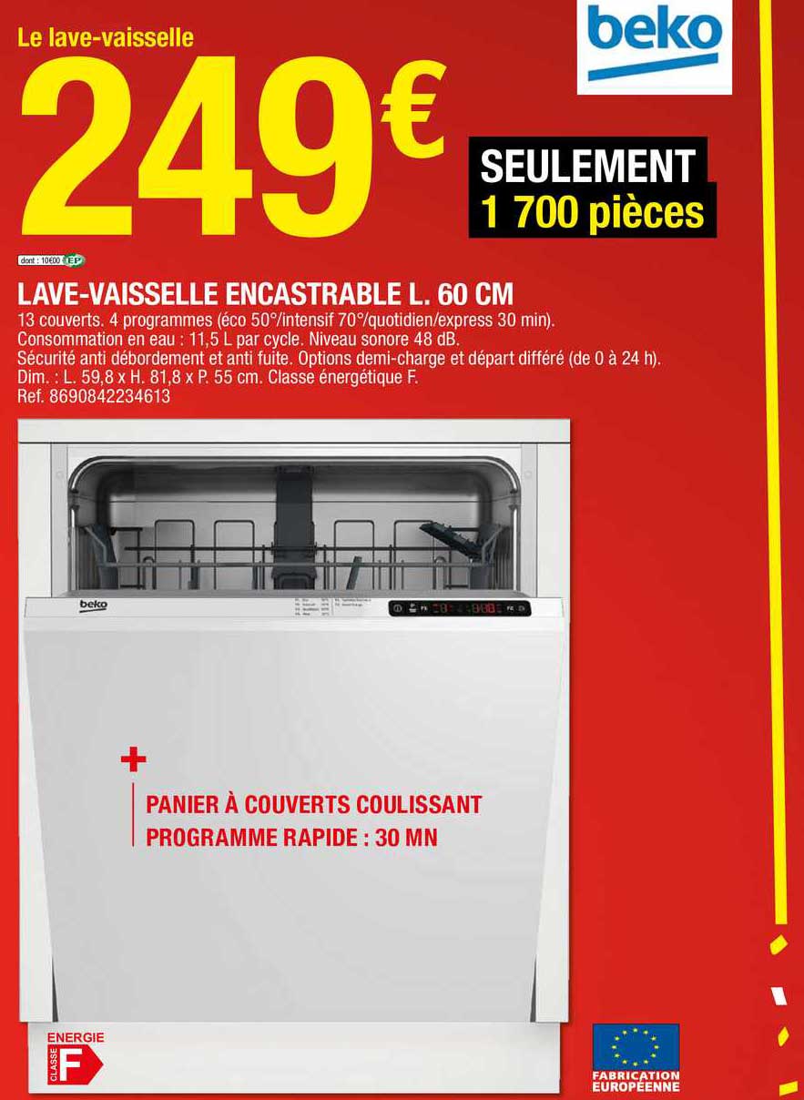 lave-vaisselle encastrable l. 60 cm beko