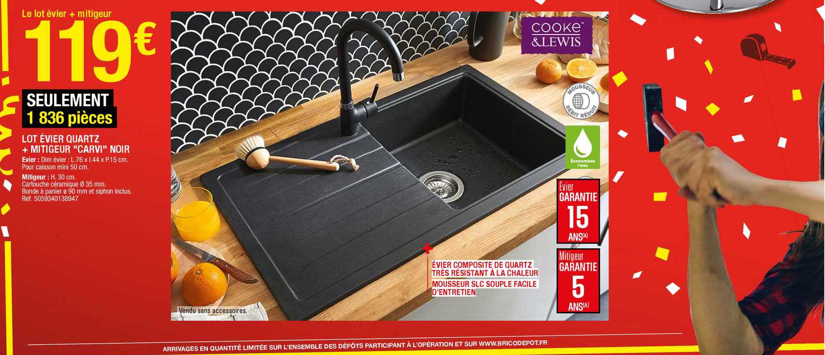 Lot évier Quartz + Mitigeur "carvi" Noir