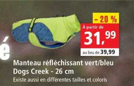 manteau réfléchissant vert - bleu dogs creek - 26 cm