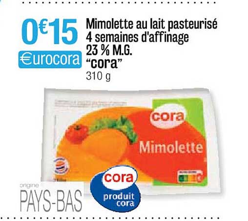 mimolette au lait pasteurisé 4 semaines d'affinage 23% m.g. "cora"