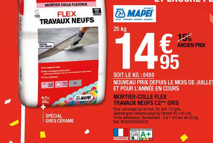 mortier-colle flex travaux neufs c2** gris