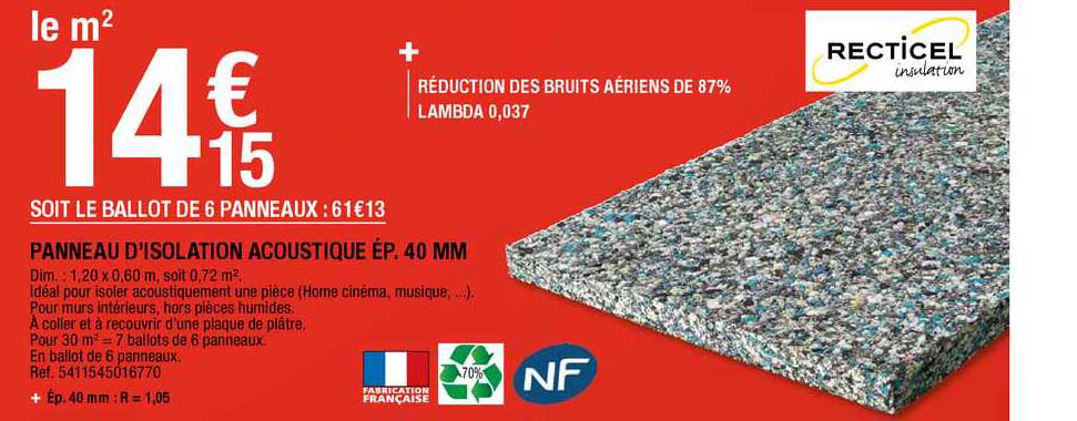 panneau d'isolation acoustique ép. 40 mm recticel