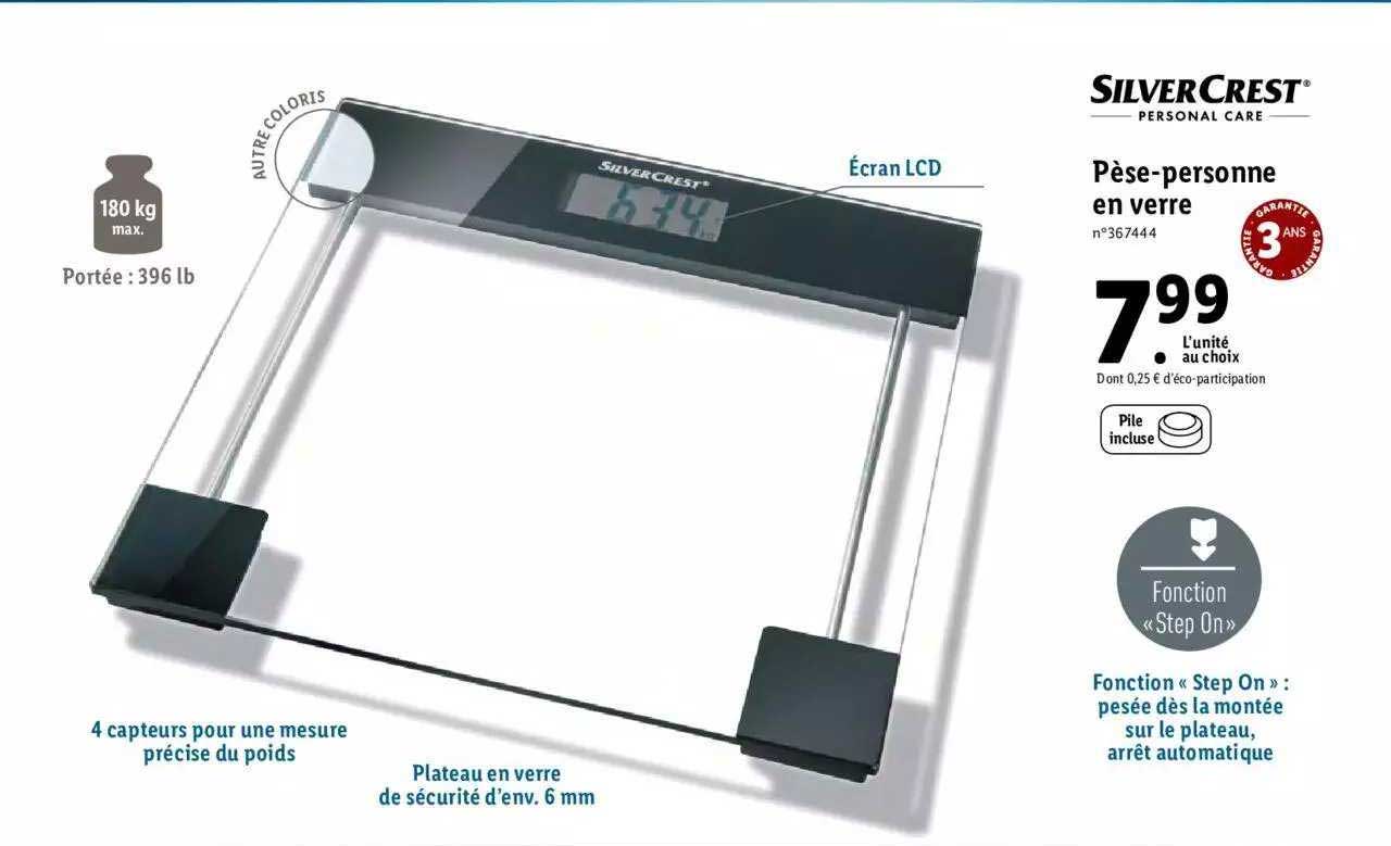 pèse-personne en verre silver crest