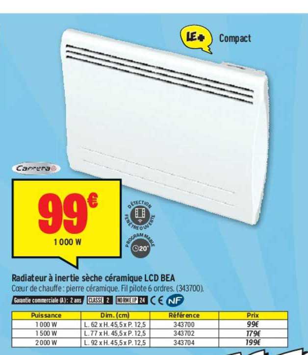radiateur à inertie sèche céramique lcd bea