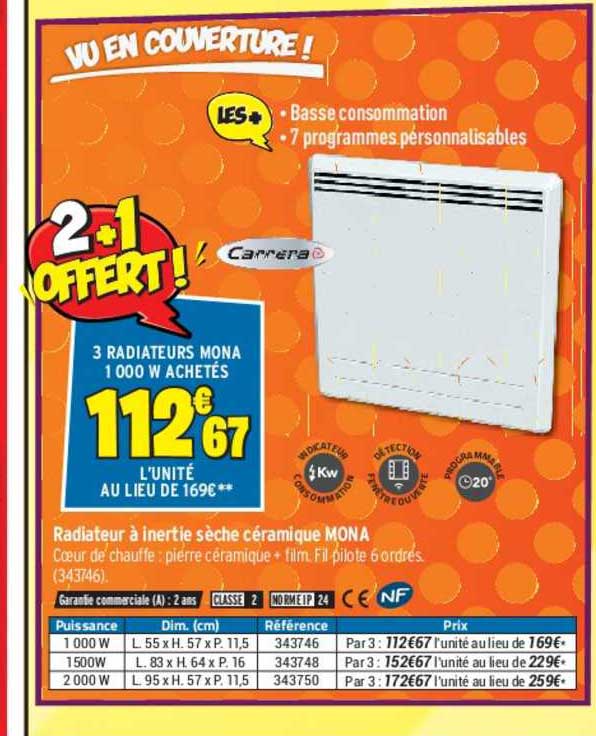 radiateur à inertie sèche céramique mona