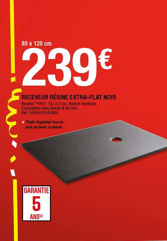 receveur résine extra-plat noir