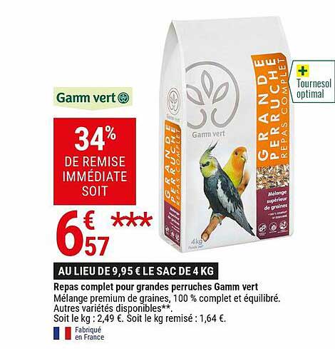 repas complet pour grandes perruches gamm vert