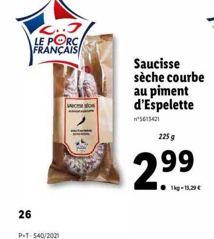 saucisse sèche courbe au piment d'espelette