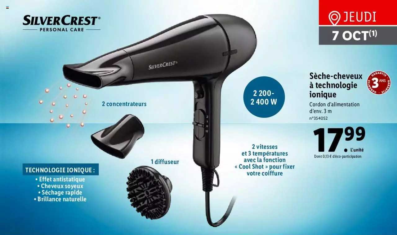 sèche-cheveux à technologie ionique silver crest