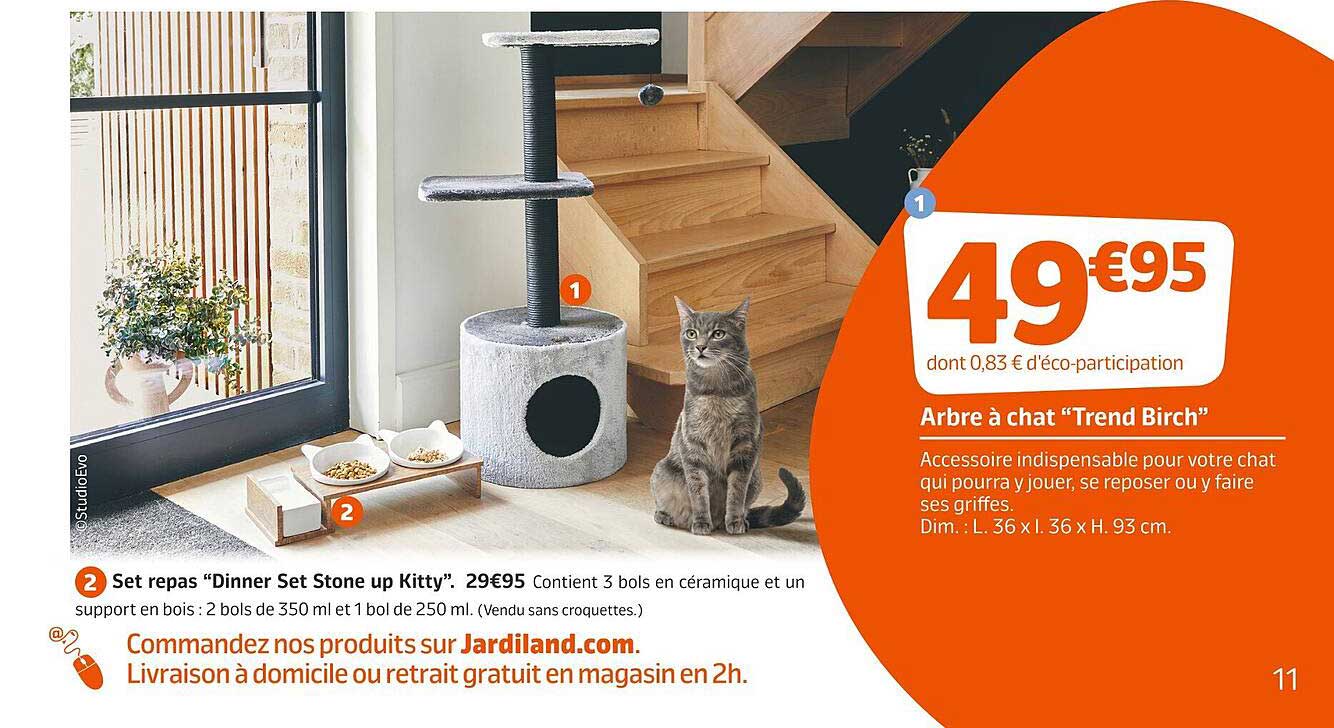 arbre à chat "trend birch", set repas "dinner set stone up kitty"