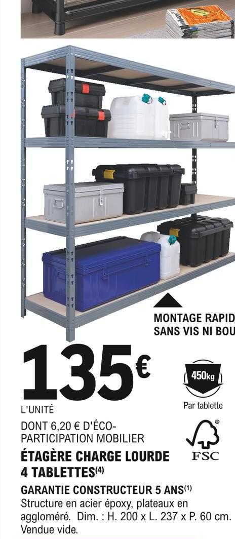 étagère charge lourde 4 tablettes