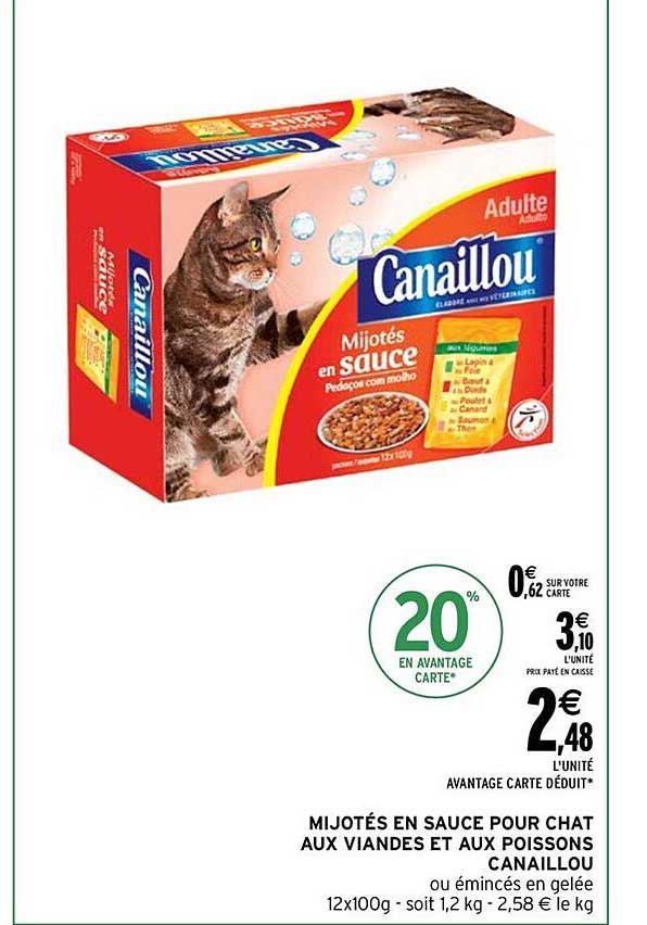 mijotés en sauce pour chat aux viandes et aux poissons canaillou