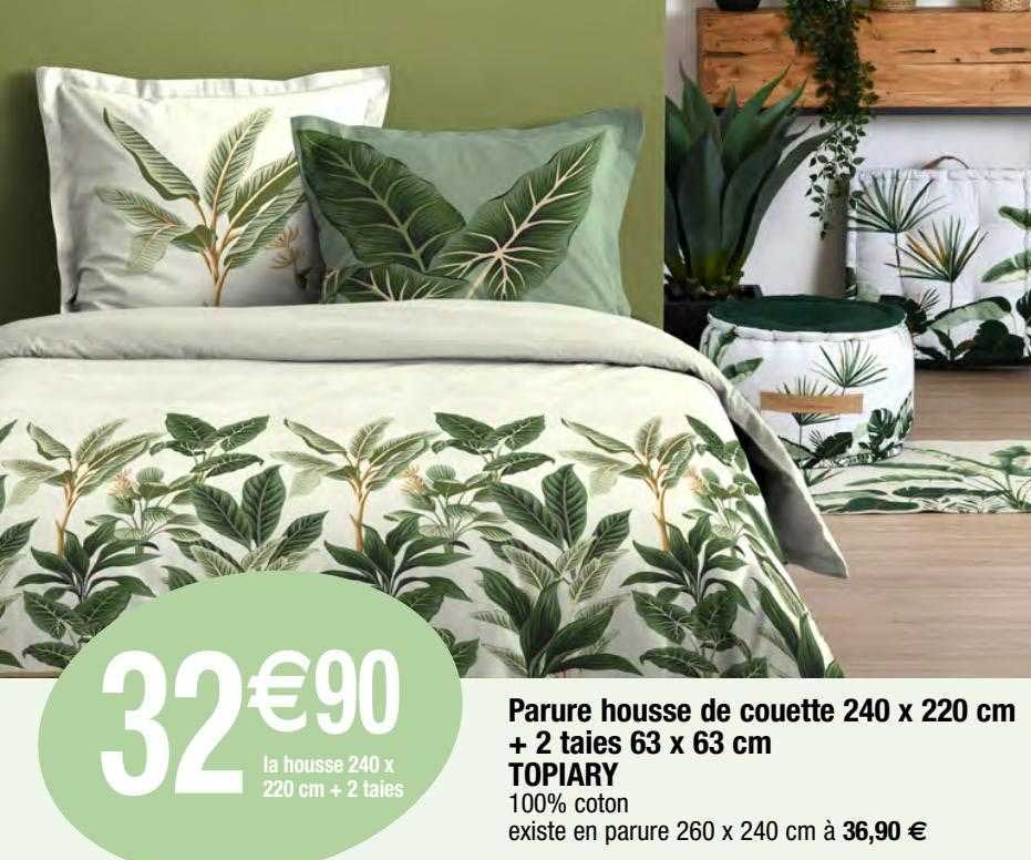 Parure Housse De Couette 240 X 220 Cm + 2 Taies 63 X 63 Cm Topiary