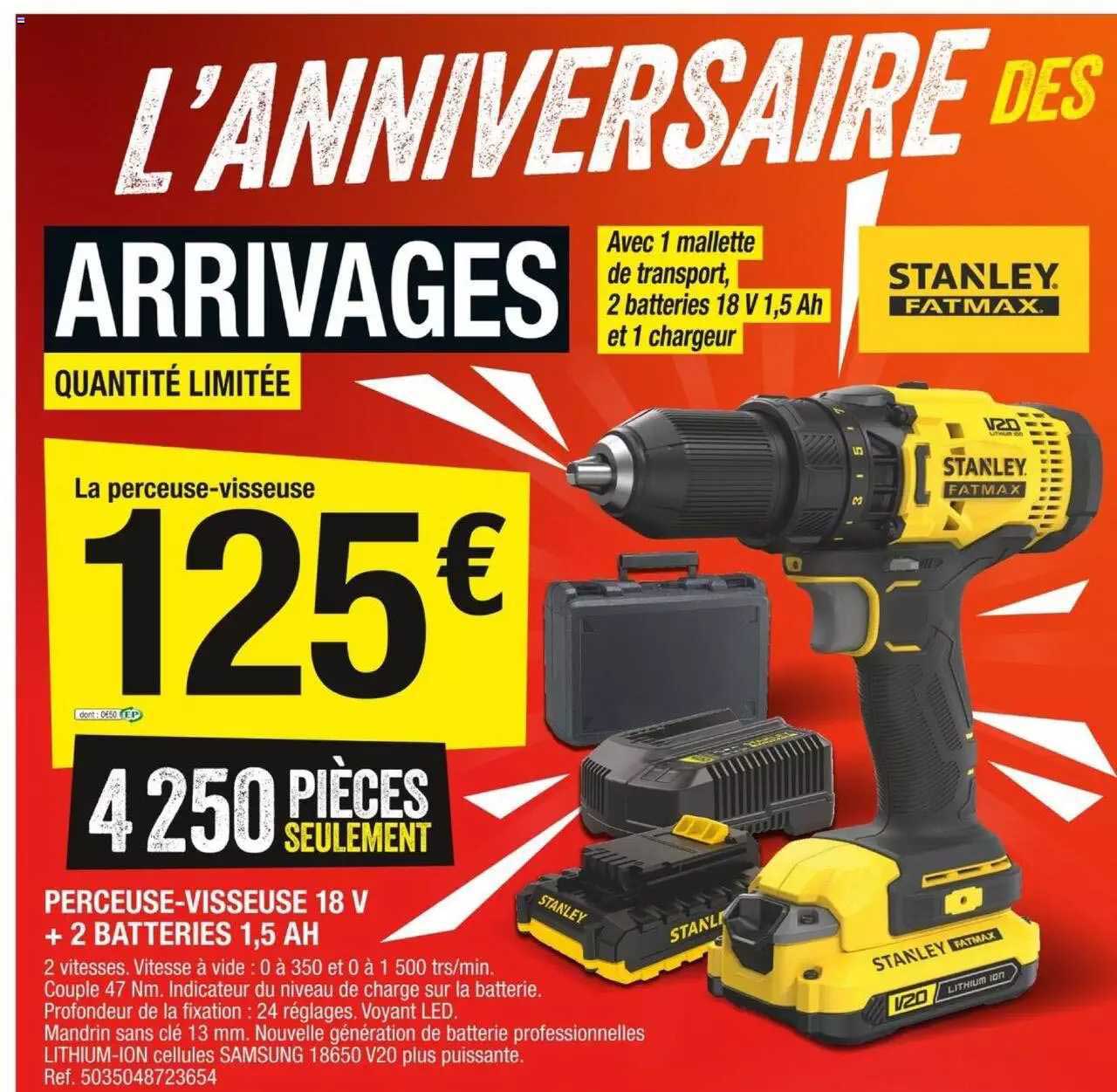 Perceuse-visseuse 18v + 2 Batteries 1,5ah Stanley